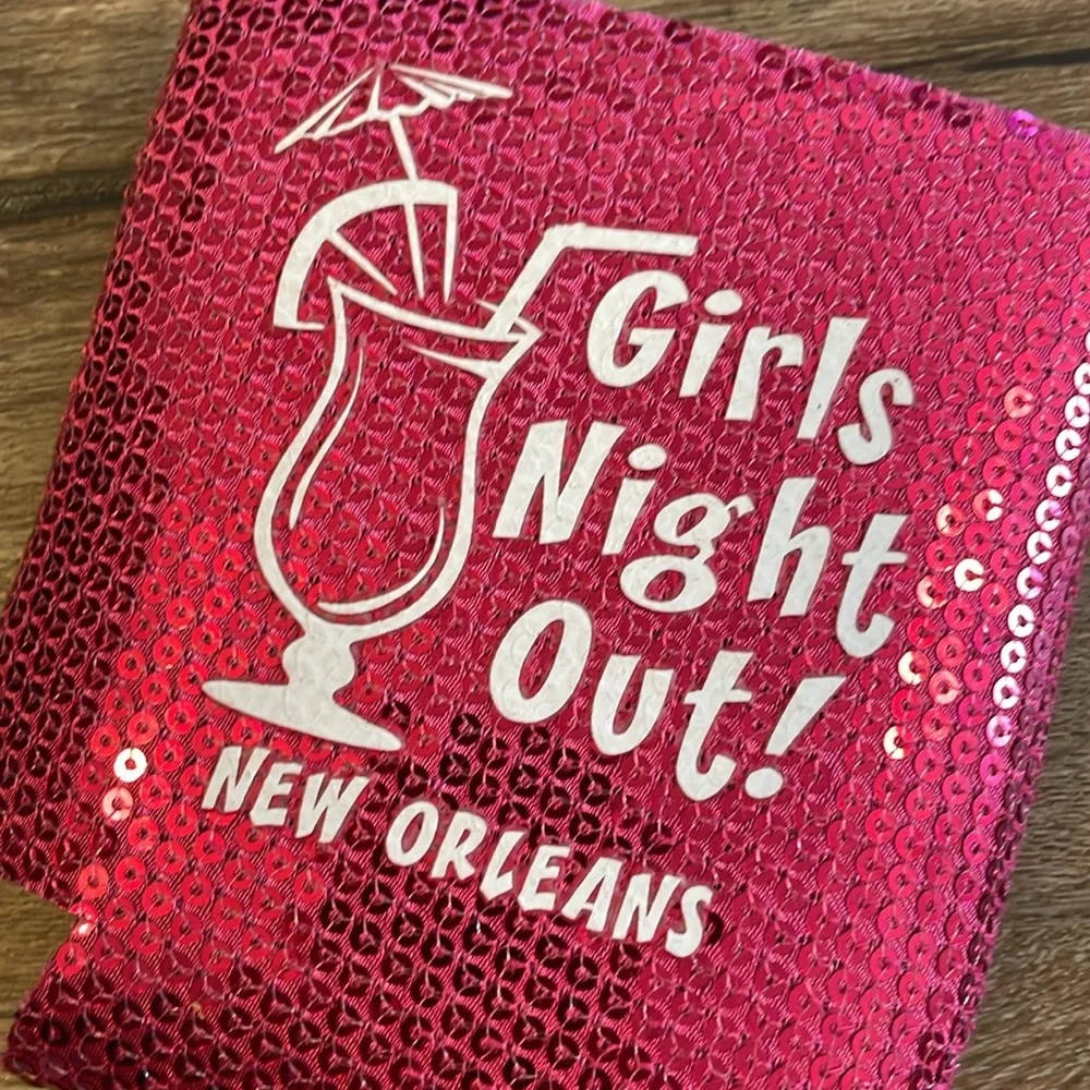 Girls Night Out New Orleans Hot Pink Sequins Can Coozie